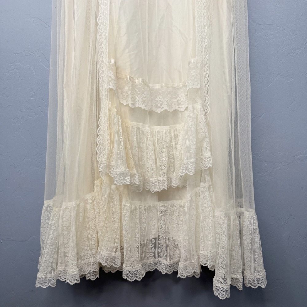 Gunne Sax by Jessica McClintock Vintage Lace Wedding Dress Ivory Maxi Boho 70s - Picture 5 of 16
